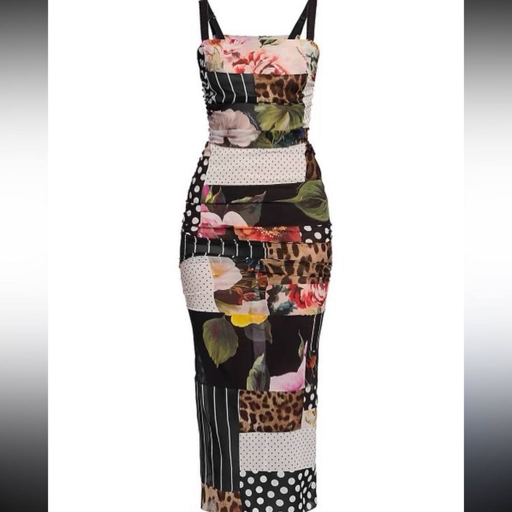 Dolce & Gabbana Women’s Black Neck Patchwork Chiffon Midi Square Dress